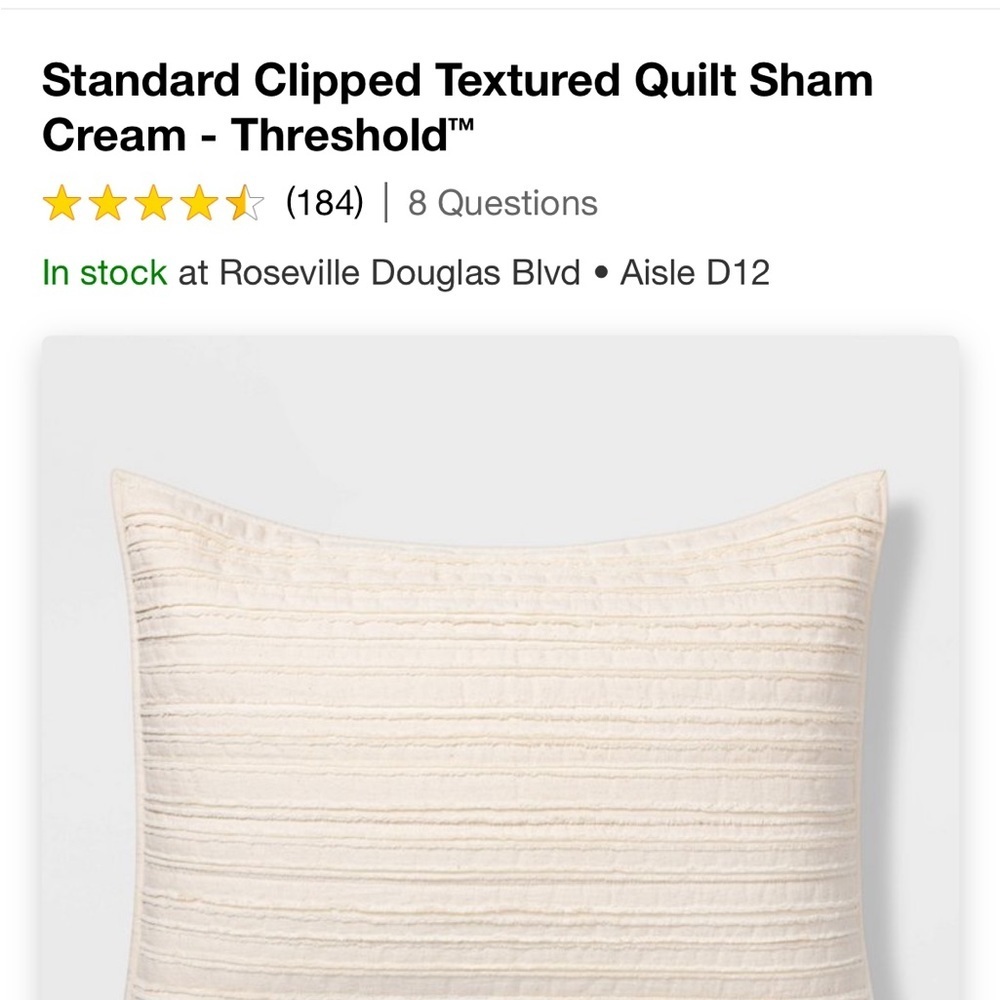 NWT Standard Clipped Textured Quilt Sham
Cream - Threshold - Picture 5 of 7